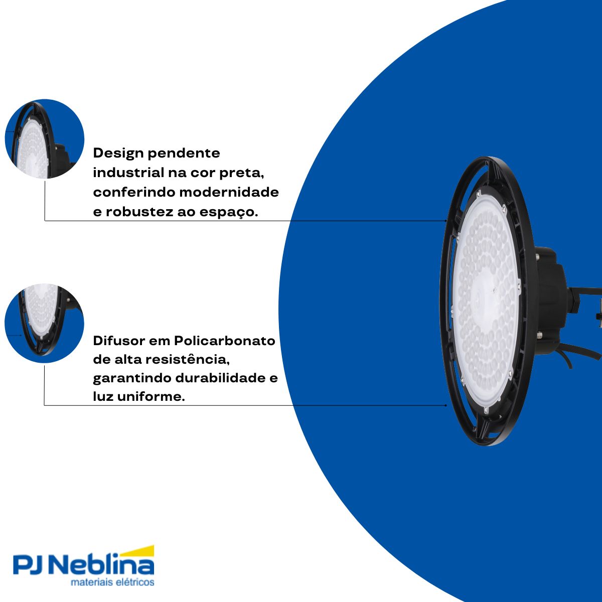 Luminária Industrial Highbay Led Pendente Preto 90W Bivolt 5700K Branco Frio 14400Lm Difusor Policarbonato 110G Dimerizavel - Ledvance