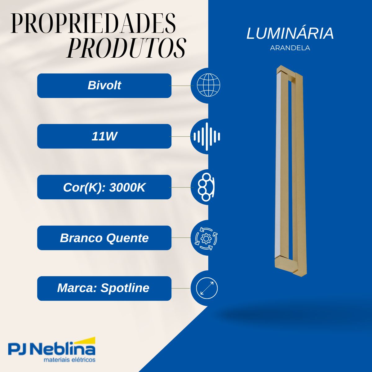 Luminária Arandela Led Lines Dourado 11W Bivolt 3000K Branco Quente C/Interruptor - Spotline