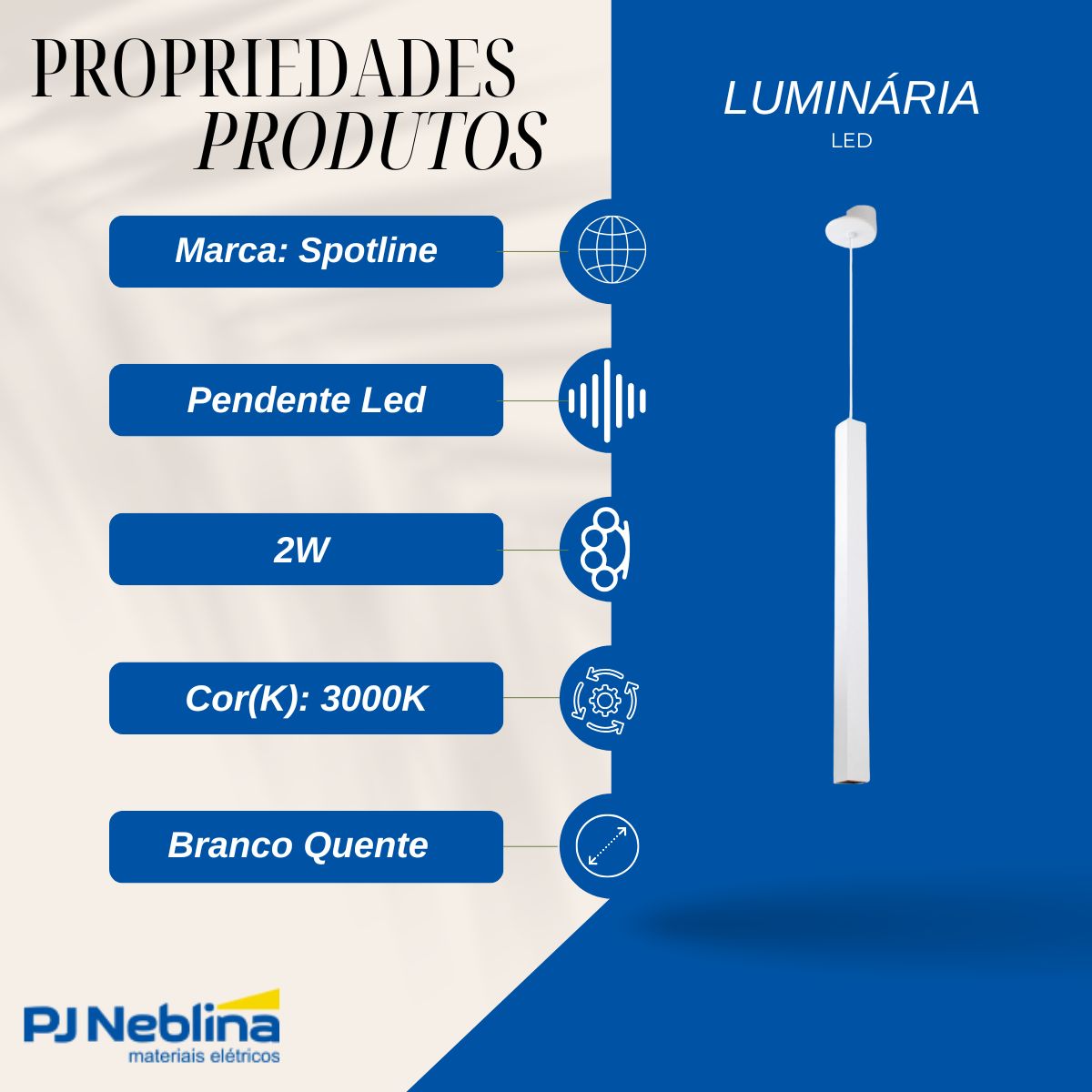 Luminária Pendente Led Box Branco 2W Bivolt 3000K Branco Quente 150Lm - Spotline