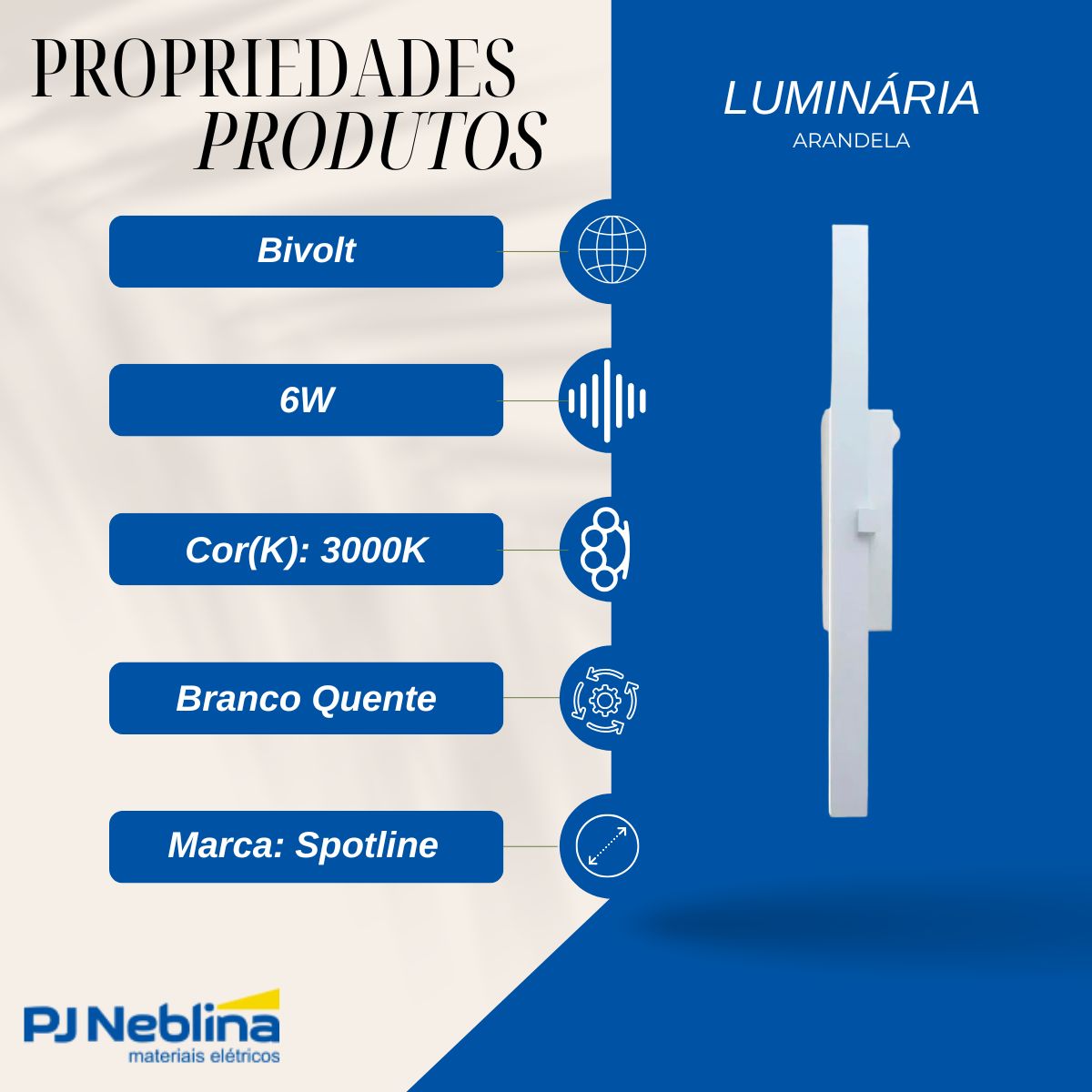 Luminária Arandela Led Prisma Bc 6W Bivolt 3000K Branco Quente - Spotline