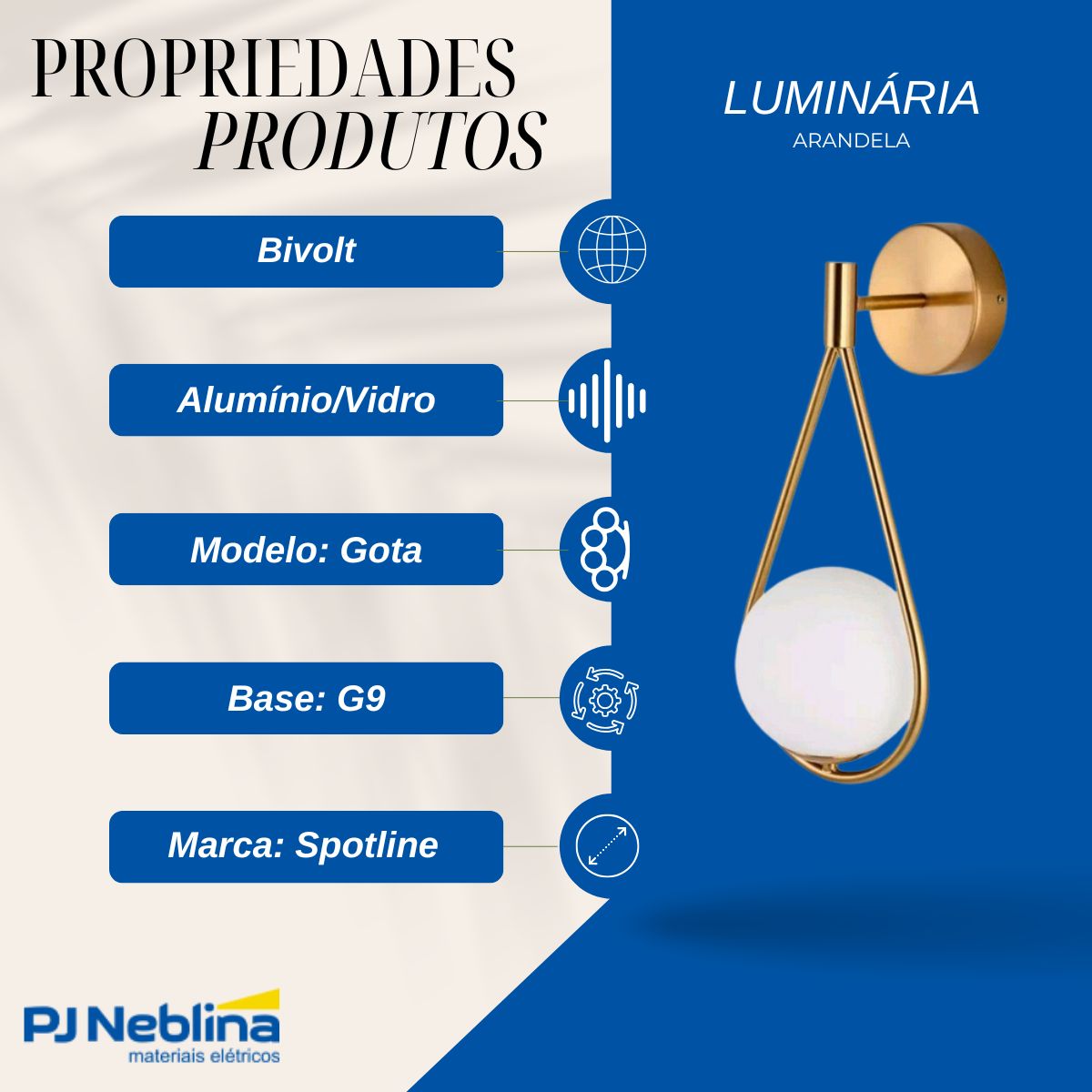 Luminária Arandela Gota Dourado/Ono P/Lâmpada Halopin/Bipino G9 Bivolt Difusor Vidro Leitoso - Spotline