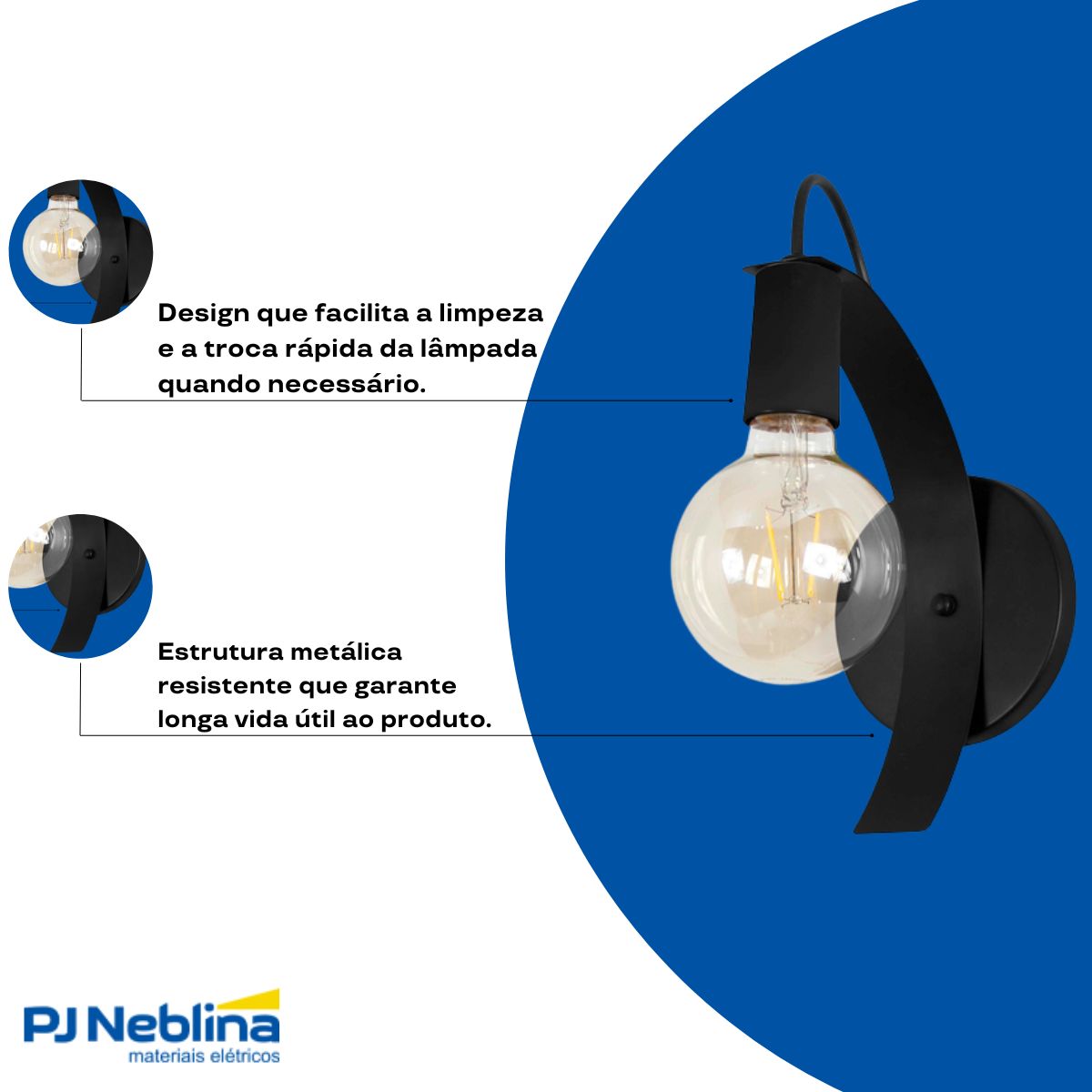 Luminária Arandela Ellos Preto E27 Bivolt - Spotline
