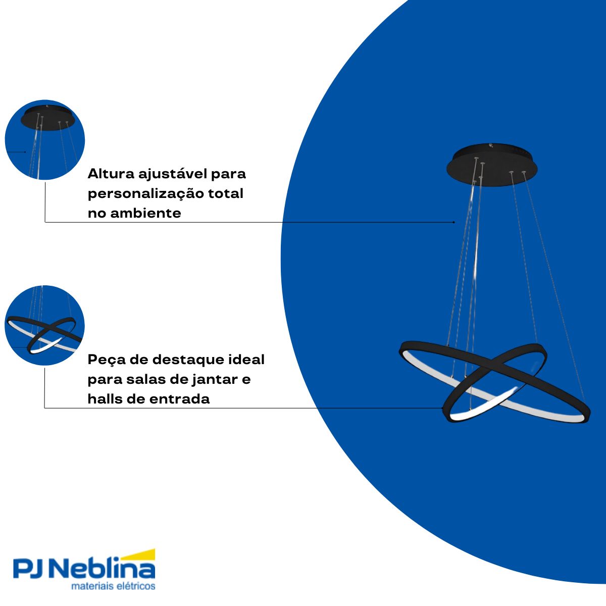 Luminária Pendente Led Ring Duplo Anel Preto 60W Bivolt 3000K Branco Quente 5000Lm - Sl Iluminação