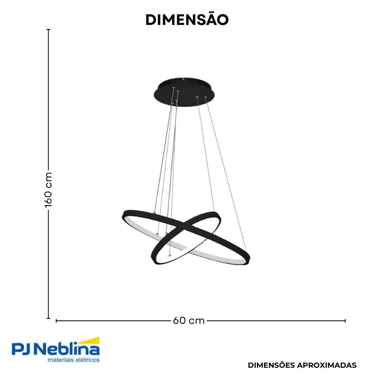 Luminária Pendente Led Ring Duplo Anel Preto 60W Bivolt 3000K Branco Quente 5000Lm - Sl Iluminação