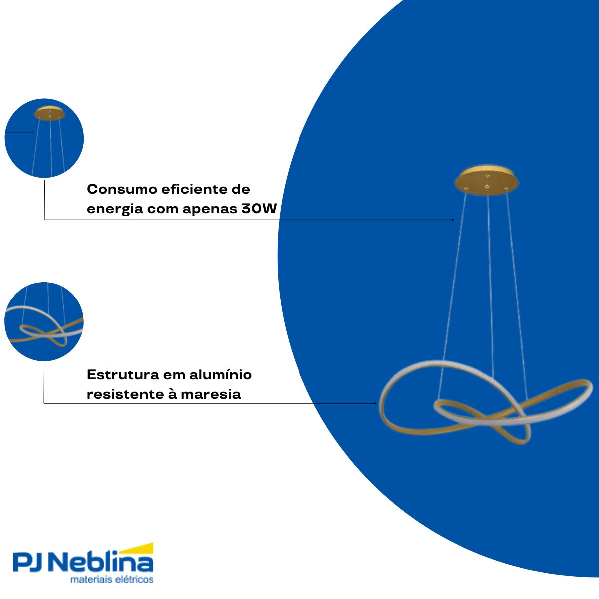 Luminária Pendente Led Trilha Dourado 30W Bivolt 3000K Branco Quente 2700Lm - Sl Iluminação