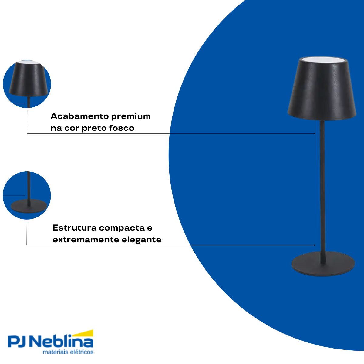 Luminária Mesa Led Milano Preto 3W Bivolt 3000K Branco Quente Dimerizavel - Gaya