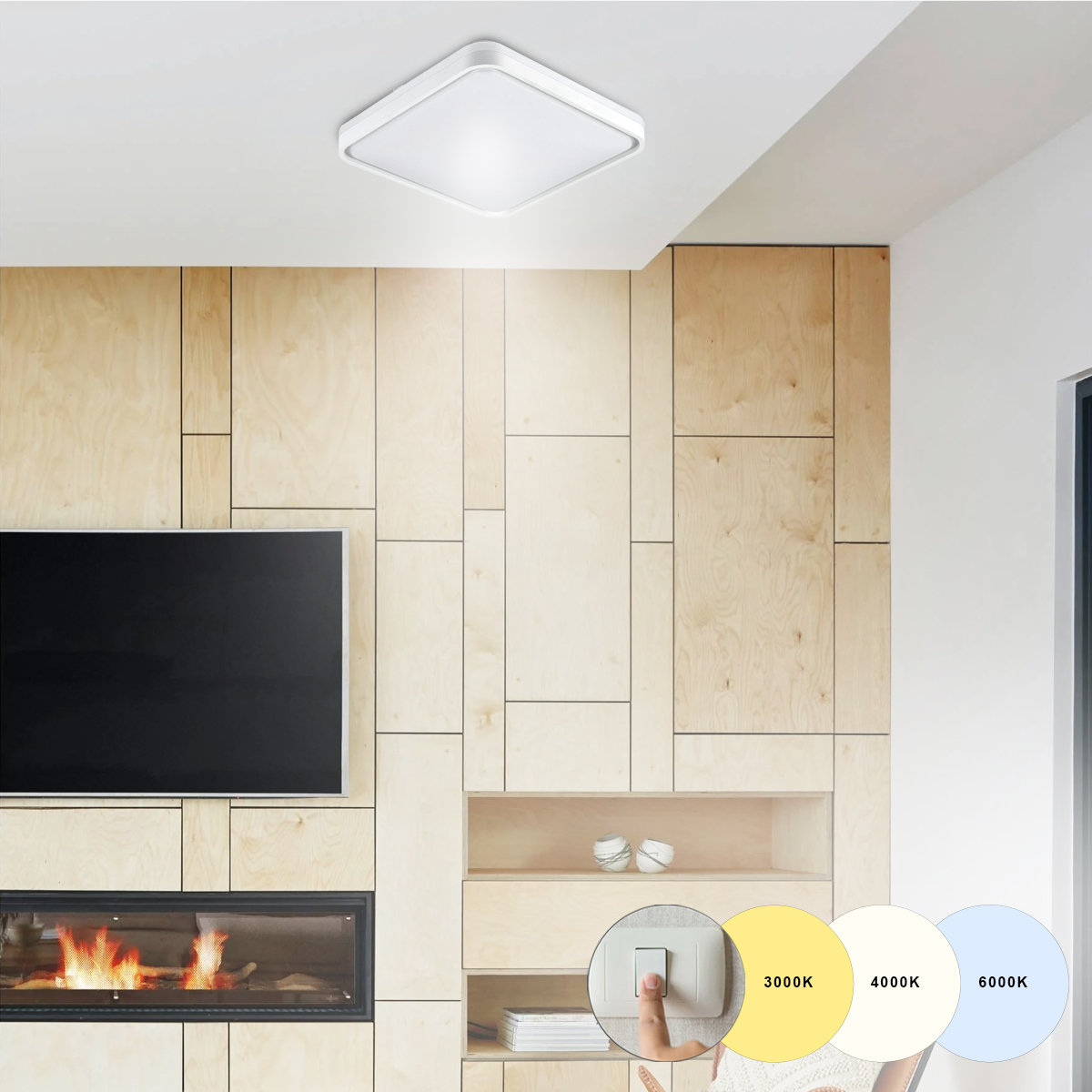 Luminária Plafon Led Sobrepor Vontae 60W Bivolt Luz Amarela/Neutra/Branca 3000/4000/6000K - Hevvy