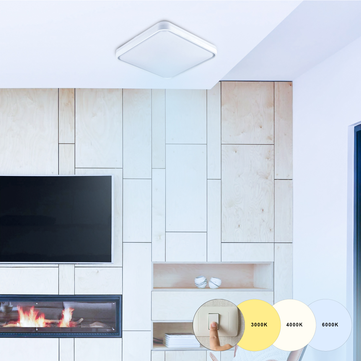 Luminária Plafon Led Sobrepor Vontae 60W Bivolt Luz Amarela/Neutra/Branca 3000/4000/6000K - Hevvy