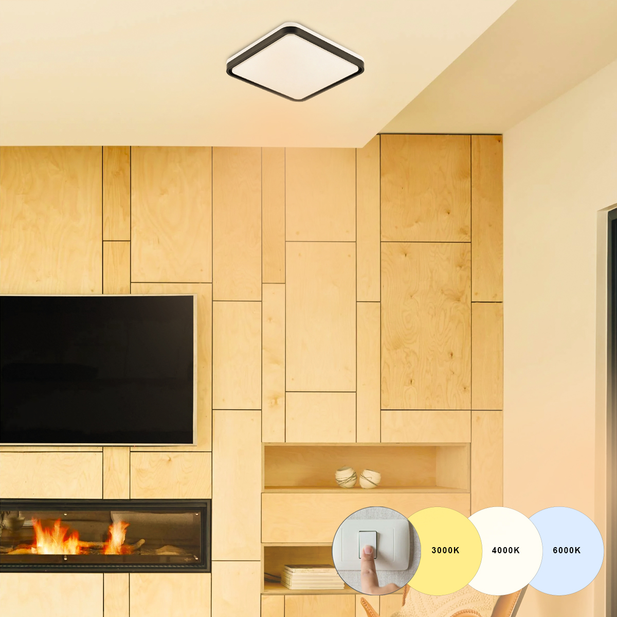 Luminária Plafon Led Sobrepor Vontae Preto 120W Bivolt Luz Amarela/Neutra/Branca 3000/4000/6000K - Hevvy