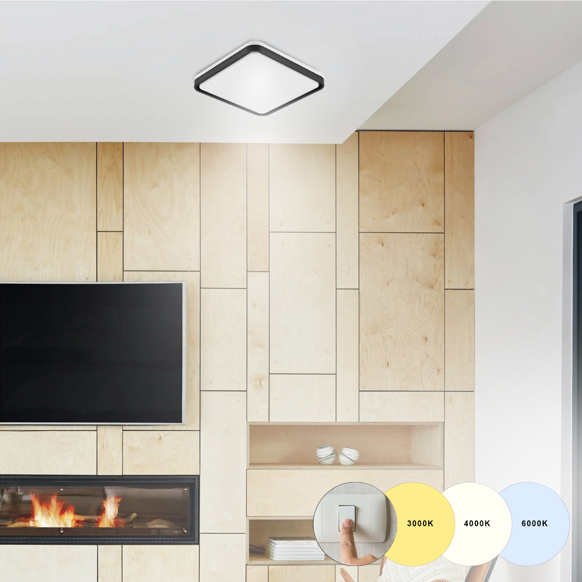 Luminária Plafon Led Sobrepor Vontae Preto 120W Bivolt Luz Amarela/Neutra/Branca 3000/4000/6000K - Hevvy