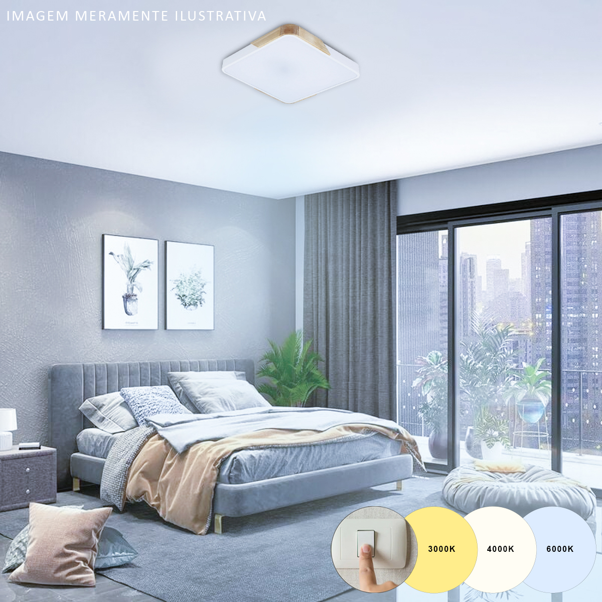 Luminária Plafon Led Sobrepor Wood 48/96W Bivolt Luz Amarela/Neutra/Branca 3000/4000/6000K - Hevvy