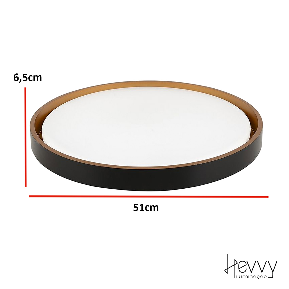 Luminária Plafon Led Sobrepor Montana Preto/Dourado 48/96W Bivolt 3000K/4000K/6000K Luz Amarela/Neutra/Branca - Hevvy