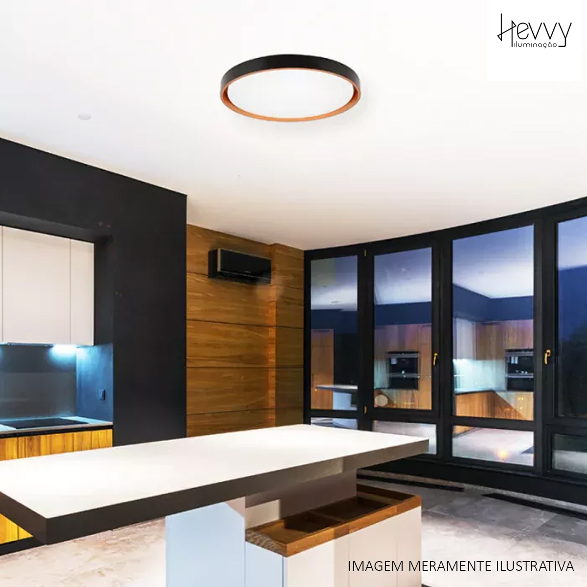 Luminária Plafon Led Sobrepor Montana Preto/Dourado 48/96W Bivolt 3000K/4000K/6000K Luz Amarela/Neutra/Branca - Hevvy