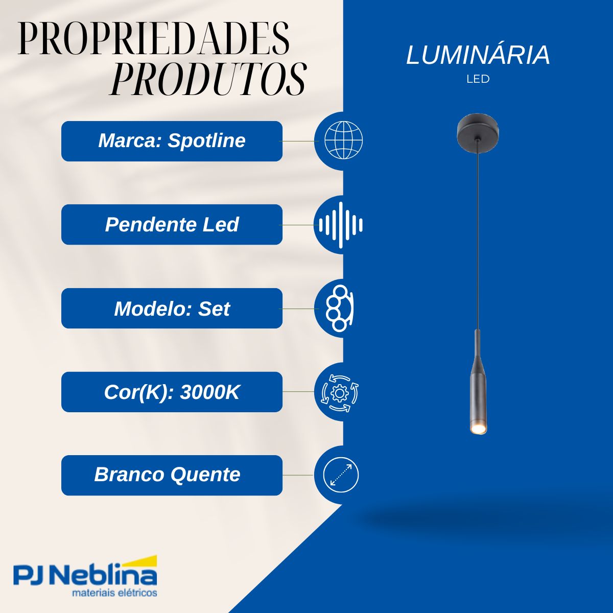 Luminária Pendente Led Set Preto 3W Bivolt 3000K Branco Quente 225Lm - Spotline