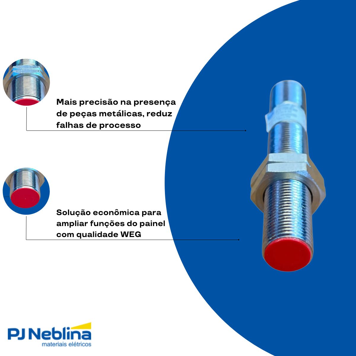 Sensor Indutivo Cilíndrico Roscado Sn=2Mm M12X1,00Mm Latão 4 Fios 10-30Vcc Conector M12 4 Pinos Npn 1Na+1Nf Traseira Iluminada - Weg