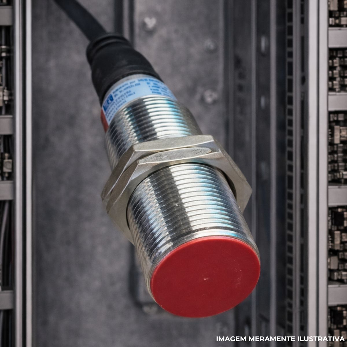 Sensor Indutivo Cilíndrico Roscado Sn=2Mm M12X1,00Mm Latão 4 Fios 10-30Vcc Conector M12 4 Pinos Npn 1Na+1Nf Traseira Iluminada - Weg