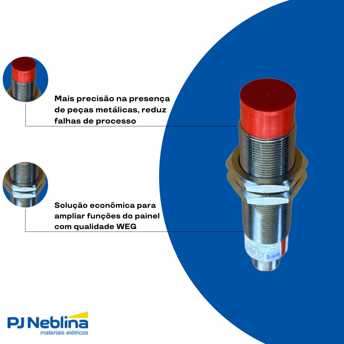 Sensor Indutivo Cilíndrico Roscado Sn=8Mm M18X1,00Mm Latão 4 Fios 10-30Vcc Conector M12 4 Pinos Npn 1Na+1Nf - Weg
