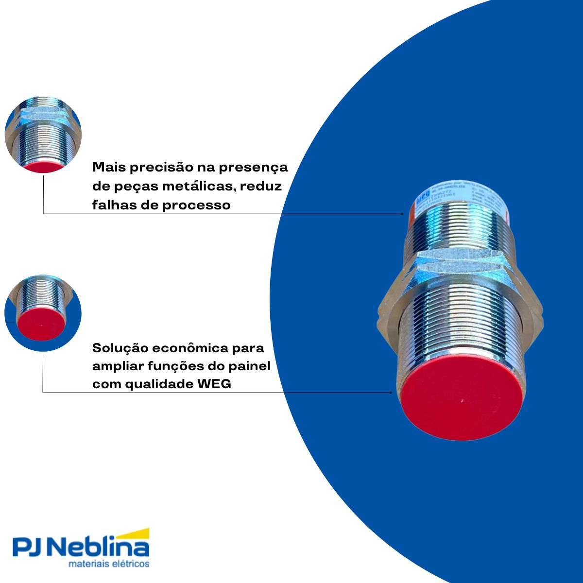 Sensor Indutivo Cilíndrico Roscado Sn=10Mm M30X1,50Mm Latão 4 Fios 10-30Vcc Conector M12 4 Pinos Npn 1Na+1Nf - Weg