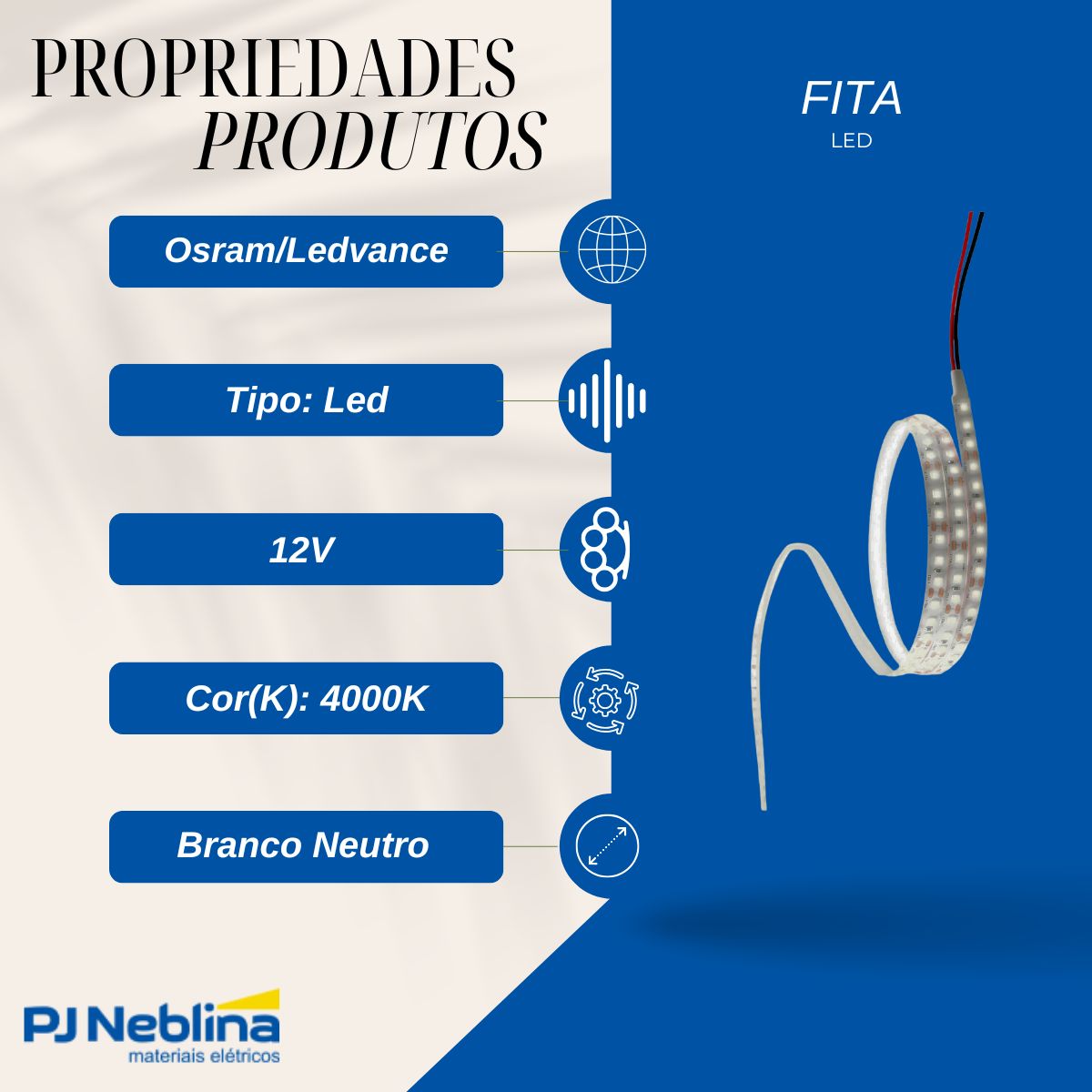 Fita Led 10W/M 12V 4000K Branco Neutro 1030Lm/M (Rl C/5M) - Osram