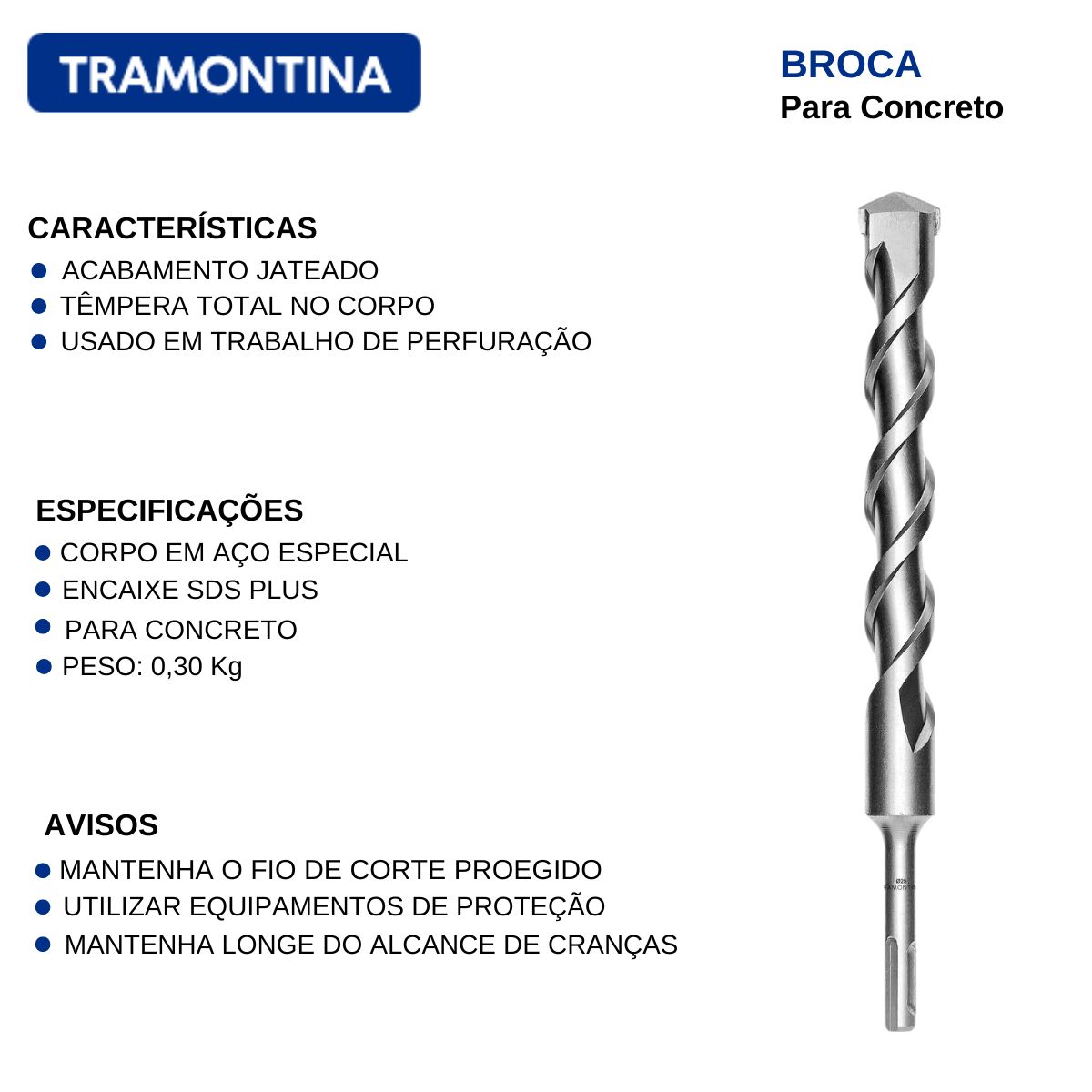 Broca Para Concreto 19X460Mm Master Aço Especial Com Encaixe Sds Plus 43148142 Tramontina