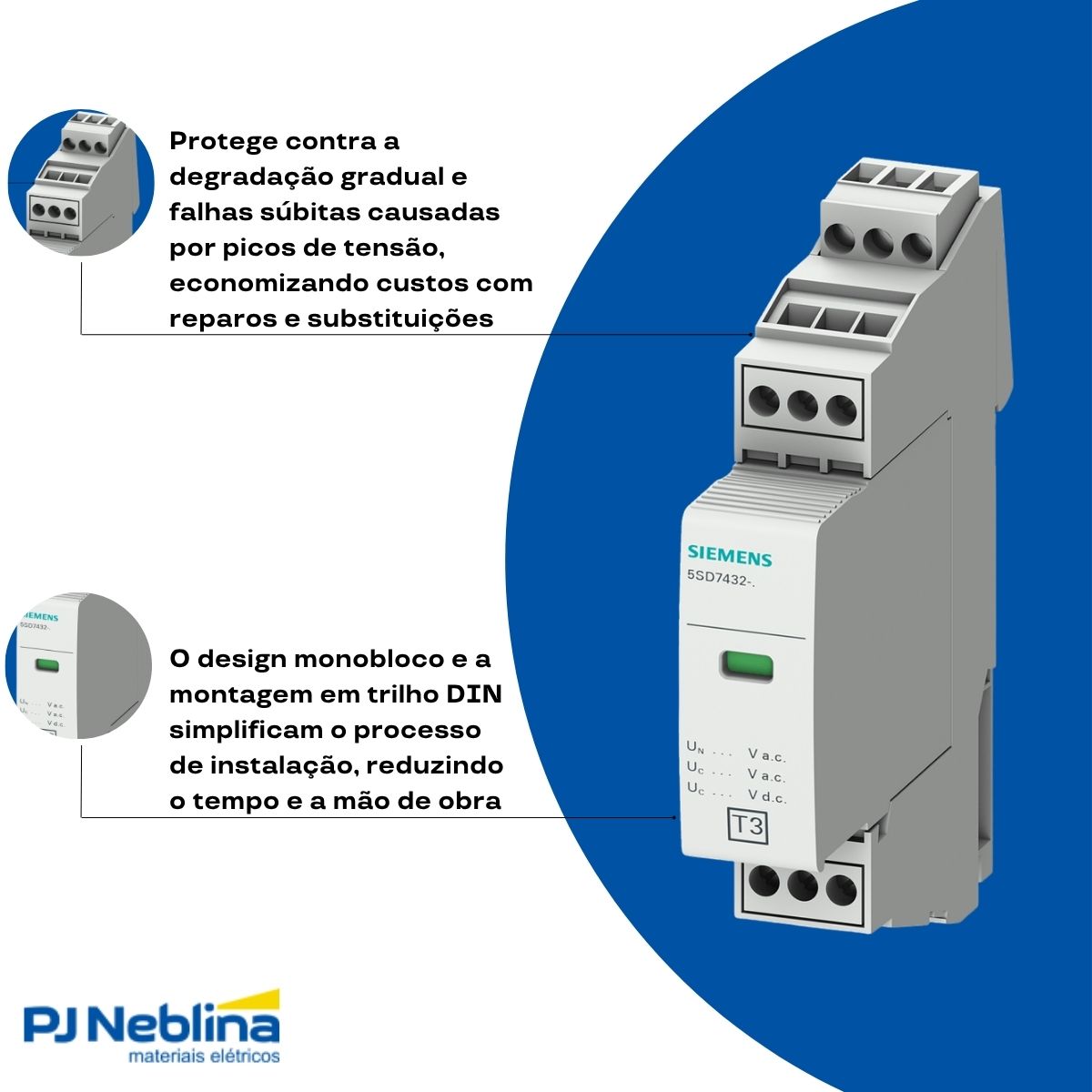 Protetor Surto Dps Monobloco Spd Tipo 3 2P 240/264V 25A 10Ka Cz Classe Iii Ip20 - Siemens