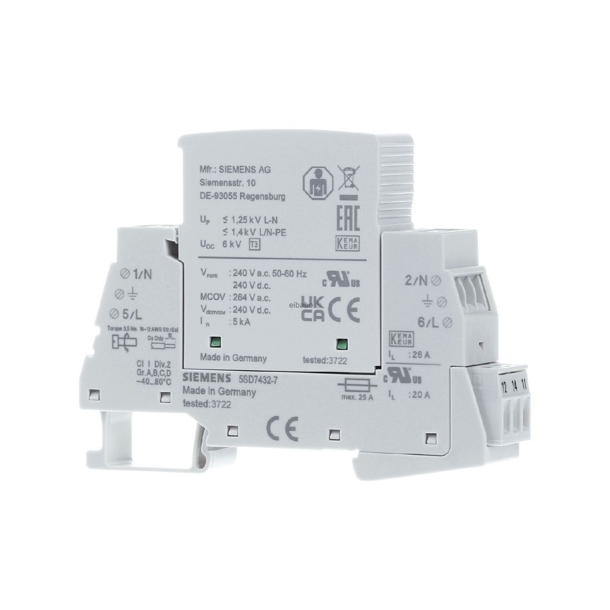 Protetor Surto Dps Monobloco Spd Tipo 3 2P 240/264V 25A 10Ka Cz Classe Iii Ip20 - Siemens