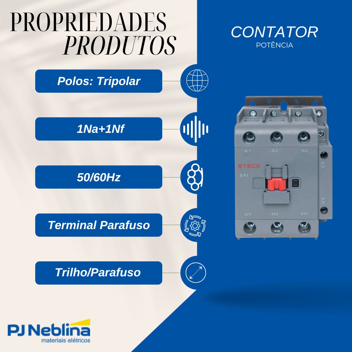 Contator Potencia Tripolar 95A 24Vcc 1Na+1Nf 50/60Hz - Steck