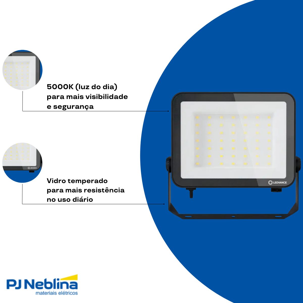 Luminária Refletor Led Retangular Sobrepor Preto 50W Bivolt 5000K Luz Do Dia 5000Lm Difusor Vidro Ip65 - Ledvance