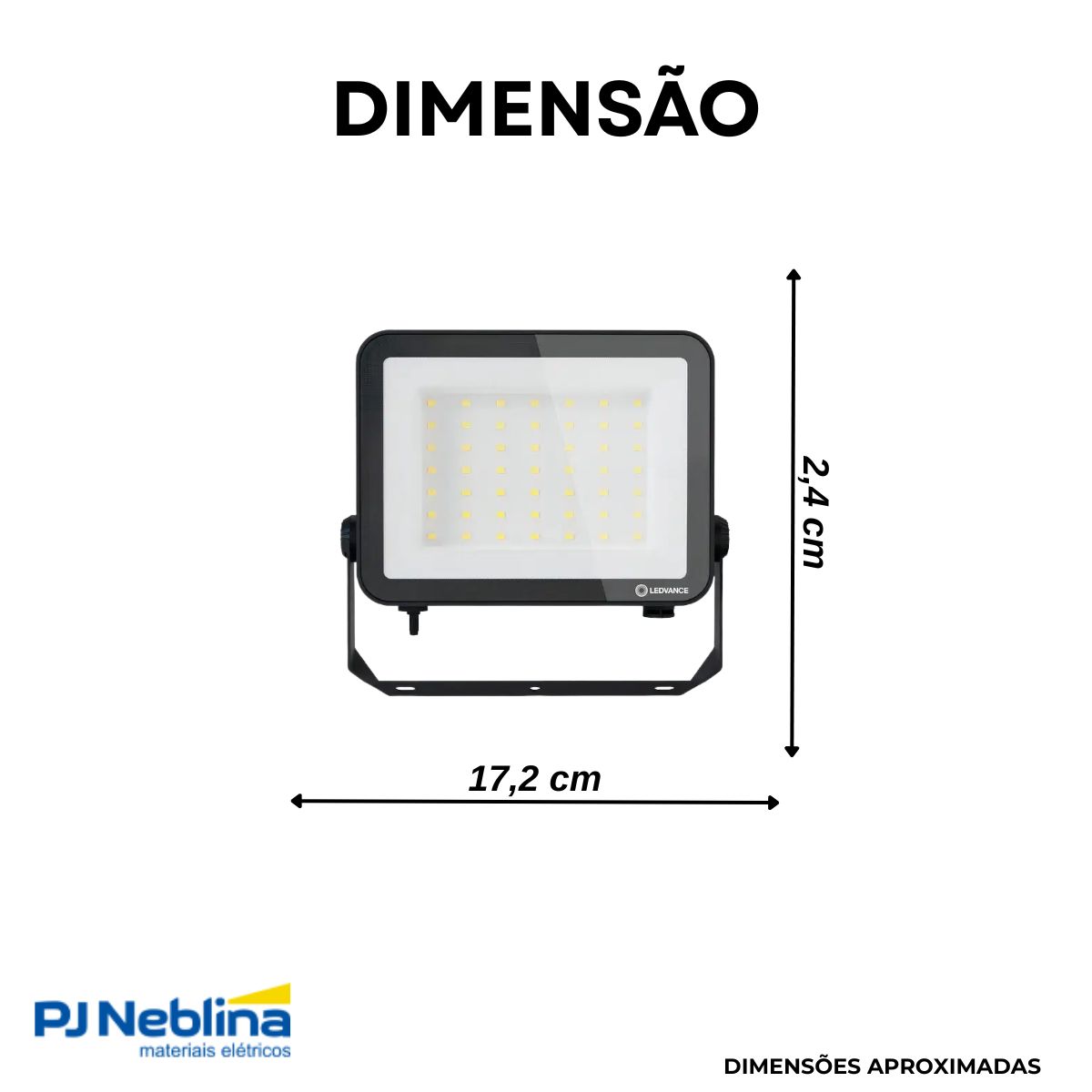 Luminária Refletor Led Retangular Sobrepor Preto 50W Bivolt 5000K Luz Do Dia 5000Lm Difusor Vidro Ip65 - Ledvance