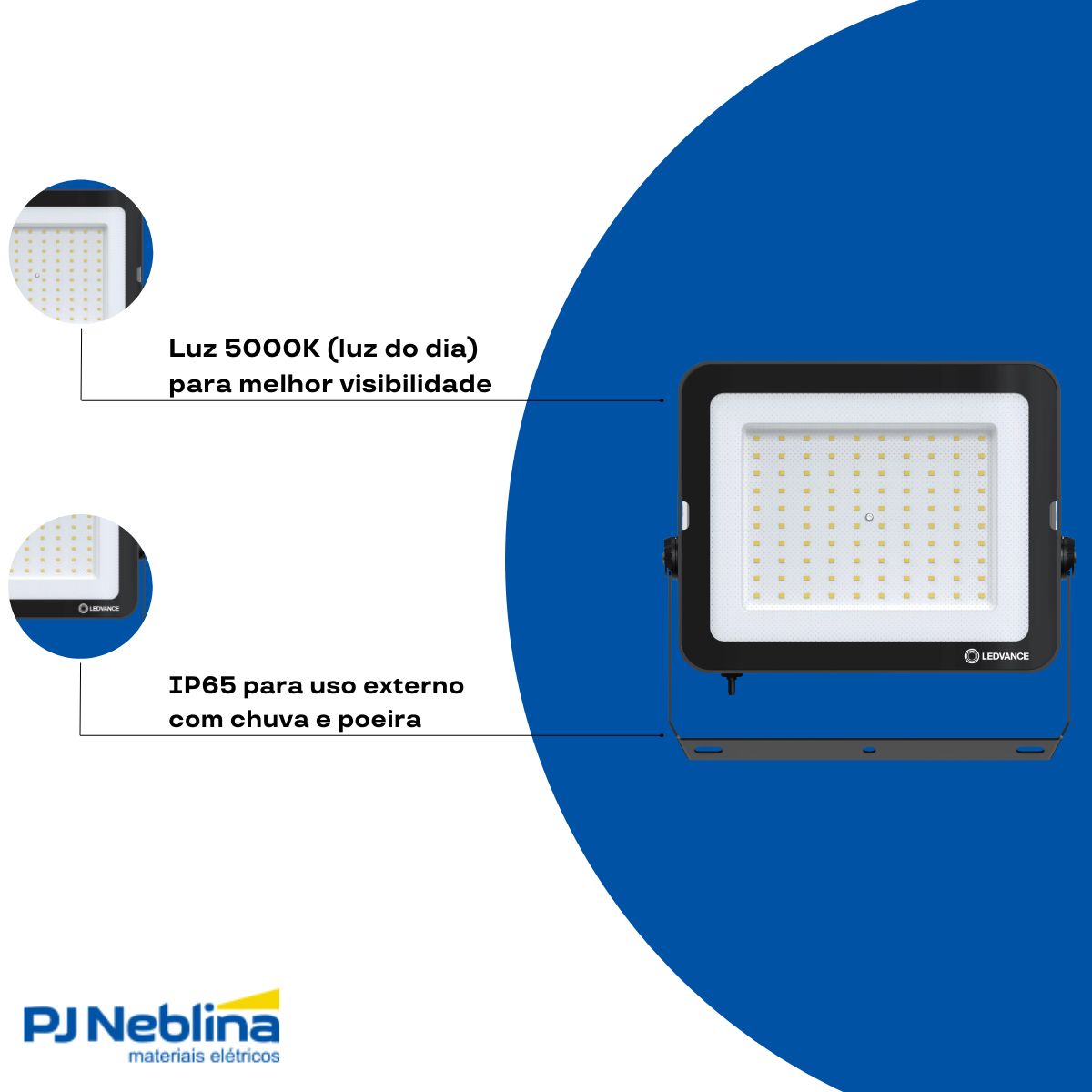 Luminária Refletor Led Retangular Sobrepor Preto 100W Bivolt 5000K Luz Do Dia 10000Lm Difusor Vidro Ip65 - Ledvance