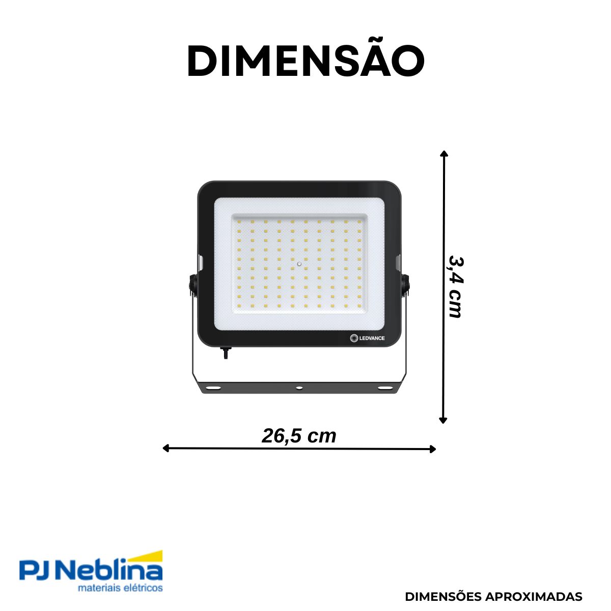 Luminária Refletor Led Retangular Sobrepor Preto 100W Bivolt 5000K Luz Do Dia 10000Lm Difusor Vidro Ip65 - Ledvance