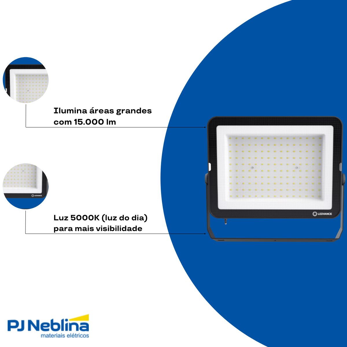 Luminária Refletor Led Retangular Sobrepor Preto 150W Bivolt 5000K Luz Do Dia 15000Lm Difusor Vidro Ip65 - Ledvance