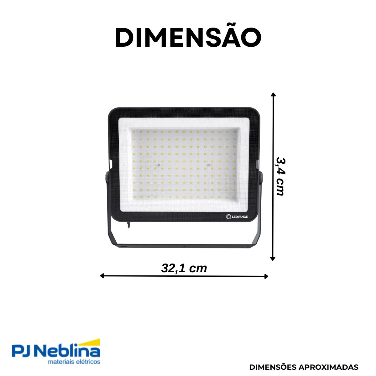 Luminária Refletor Led Retangular Sobrepor Preto 150W Bivolt 5000K Luz Do Dia 15000Lm Difusor Vidro Ip65 - Ledvance