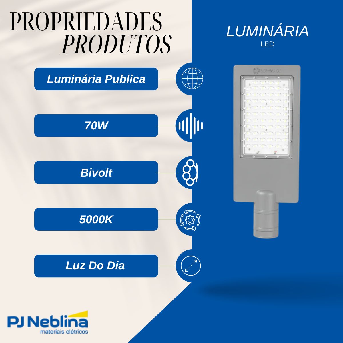 Luminária Publica Led Cinza 70W Bivolt 5000K Luz Do Dia 9450Lm Difusor Policarbonato Ip65 - Ledvance