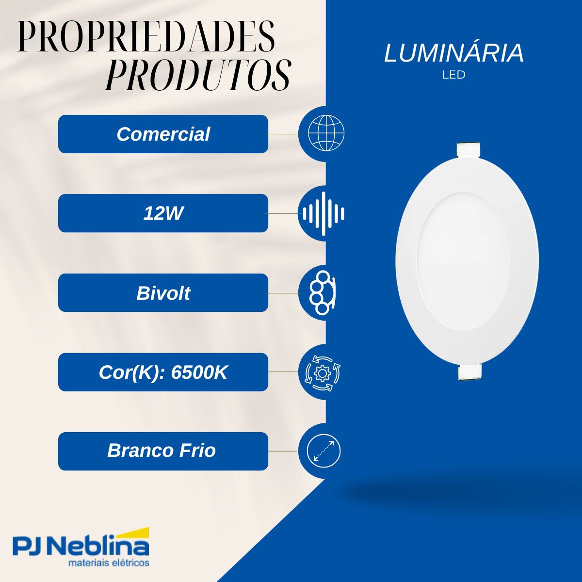 Luminária Painel Led Embutir Redondo Branco 12W Bivolt 6500K Branco Frio 900Lm Difusor Polipropileno - Ledvance