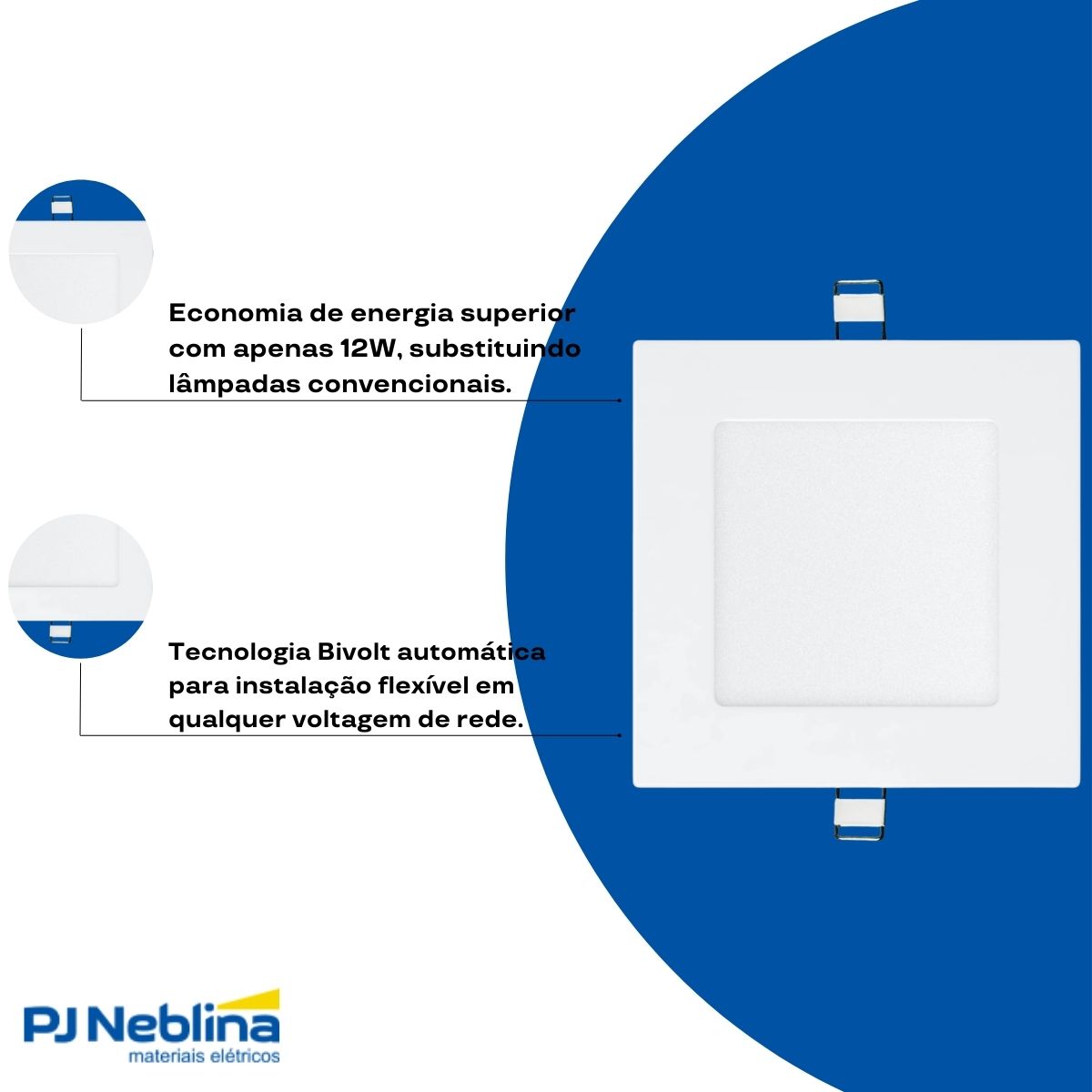 Luminária Painel Led Embutir Quadrado Branco 12W Bivolt 3000K Branco Quente 840Lm Difusor Polipropileno - Ledvance