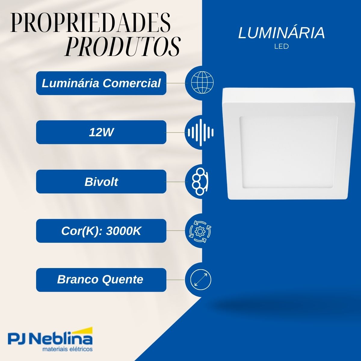 Luminária Plafon Led Sobrepor Quadrado Branco 12W Bivolt 3000K Branco Quente 840Lm Difusor Polipropileno - Ledvance