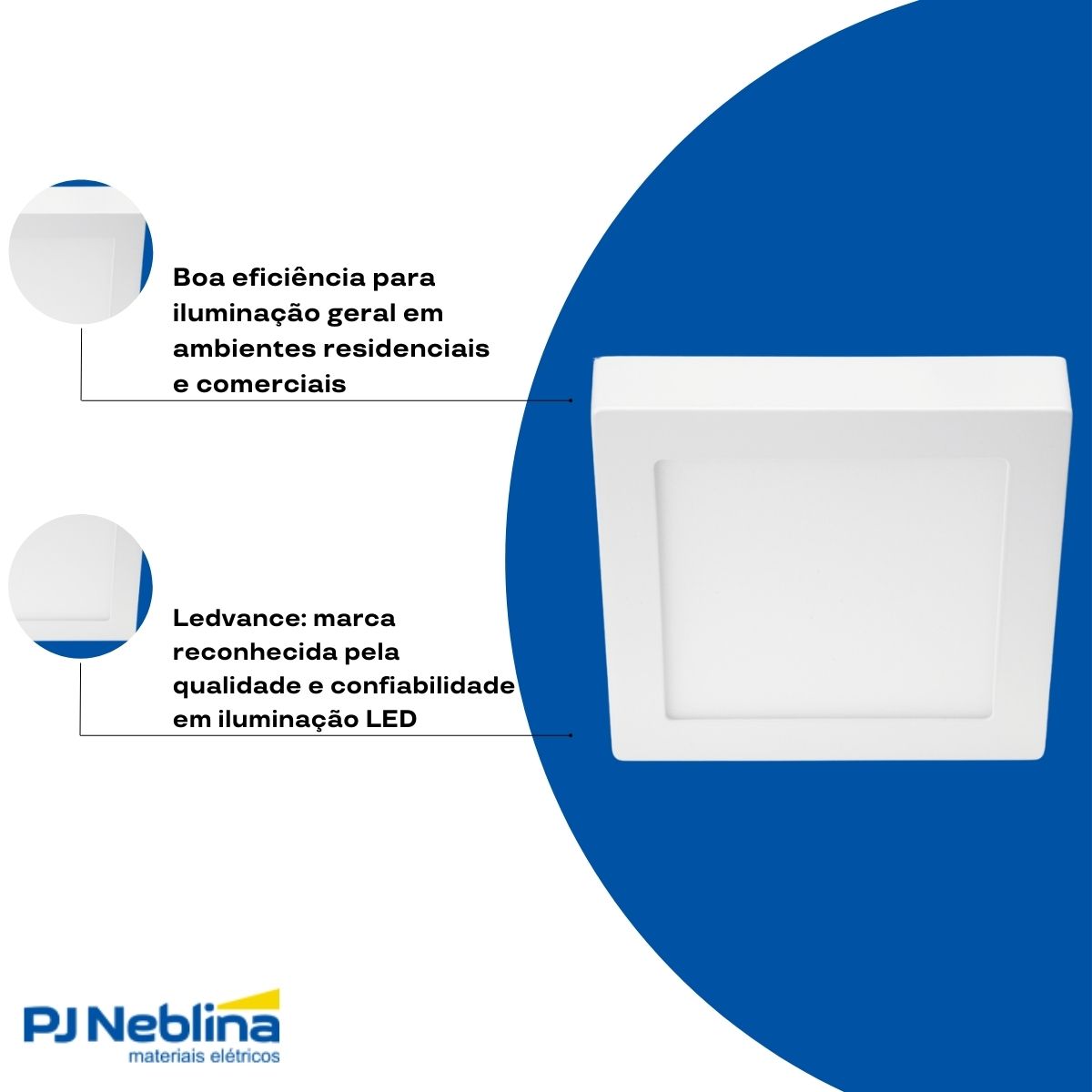 Luminária Plafon Led Sobrepor Quadrado Branco 12W Bivolt 3000K Branco Quente 840Lm Difusor Polipropileno - Ledvance