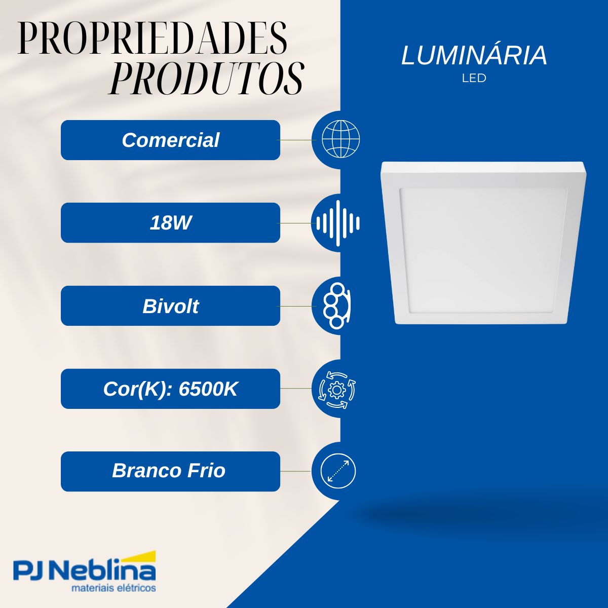 Luminária Plafon Led Sobrepor Quadrado Branco 18W Bivolt 6500K Branco Frio 1440Lm Difusor Polipropileno - Ledvance