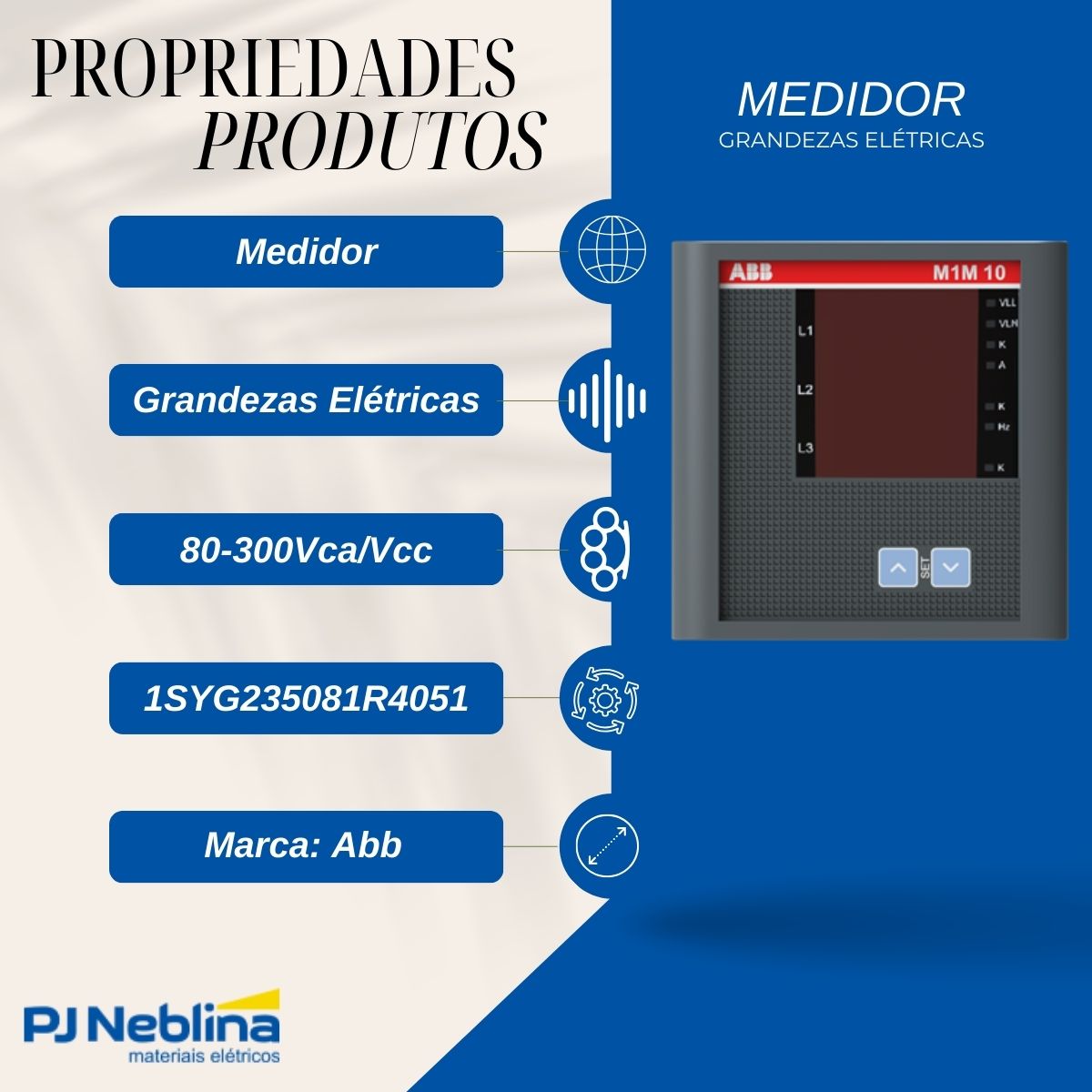 Medidor Grandezas Eletricas V, I, F, 80-300vca/vcc