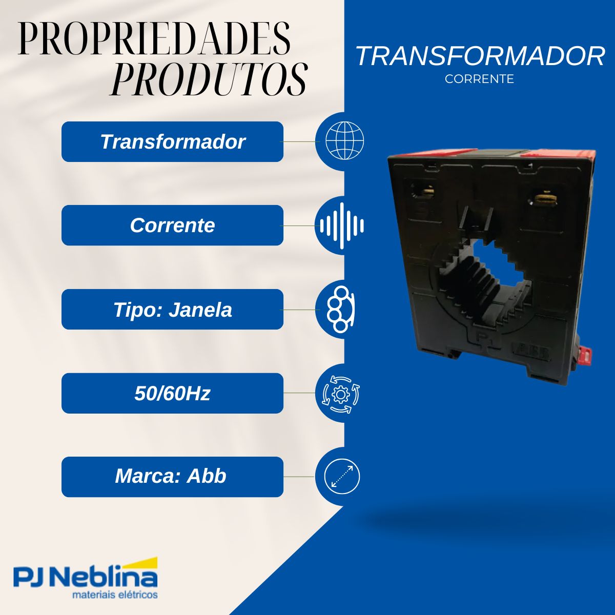 Transformador Corrente Janela 250/5a 5va Classe 0,6 0,6kv 50