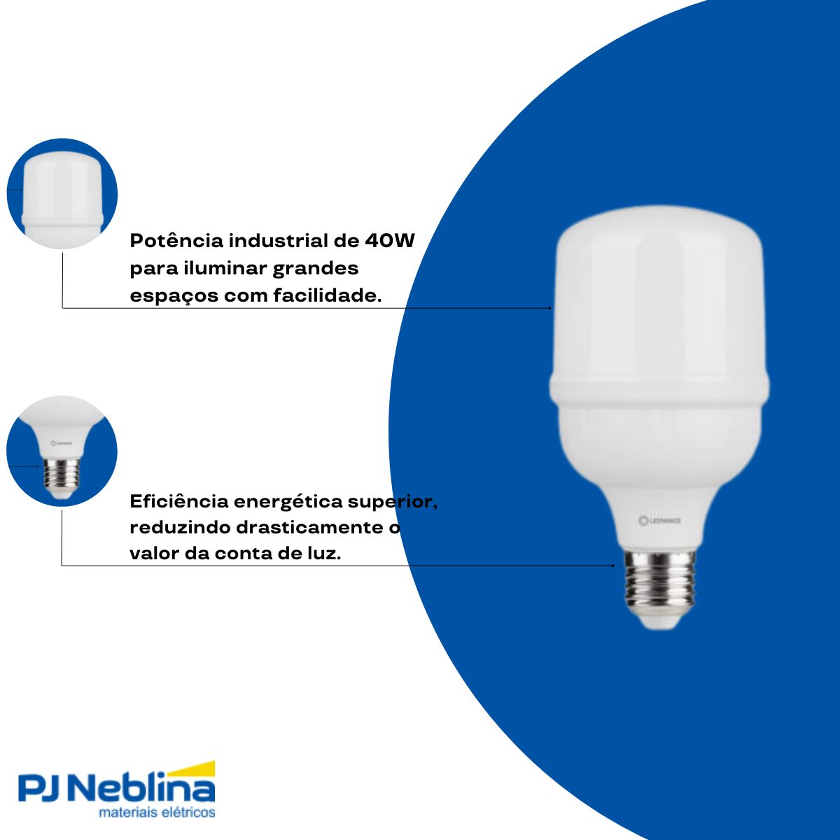Lâmpada Led Bulbo Alta Potencia T 40W Bivolt E27 6500K Branco Frio Luz Branca 3200Lm - Ledvance