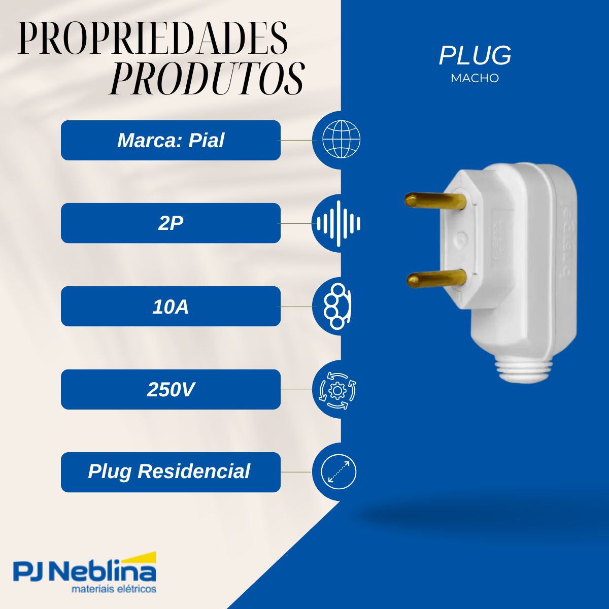 Plug Macho 2p 10a 250v Bc Lateral 90g