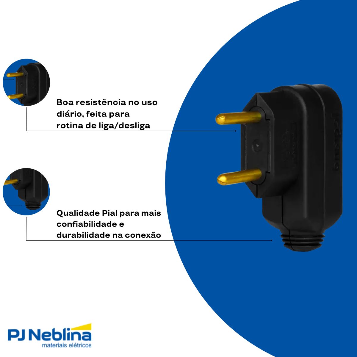 Plug Macho 2p 10a 250v Pt Lateral 90g