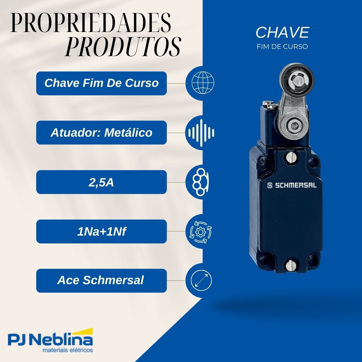 Chave Fim De Curso Alavanca C/Roldana 20 mm 2,5A 1Na+1Nf Ip65 - Ace Schmersal