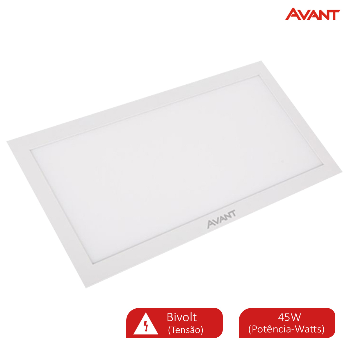 Luminária Painel Led Embutir/Pendente Retangular Branco 45W Bivolt 4000K Luz Neutra 360Lm Difusor Policarbonato Avant