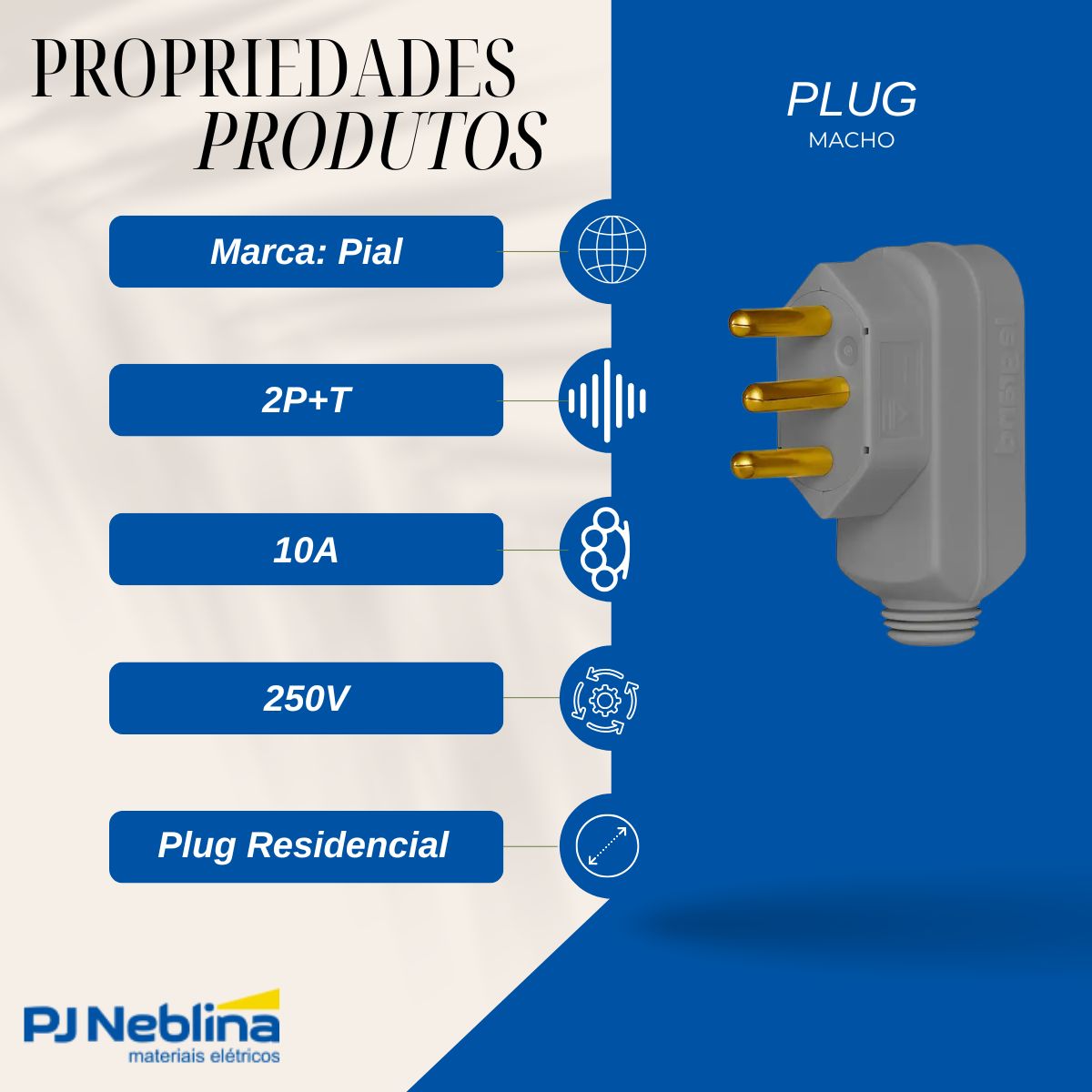 Plug Macho 2p+t 10a 250v Cz Lateral
