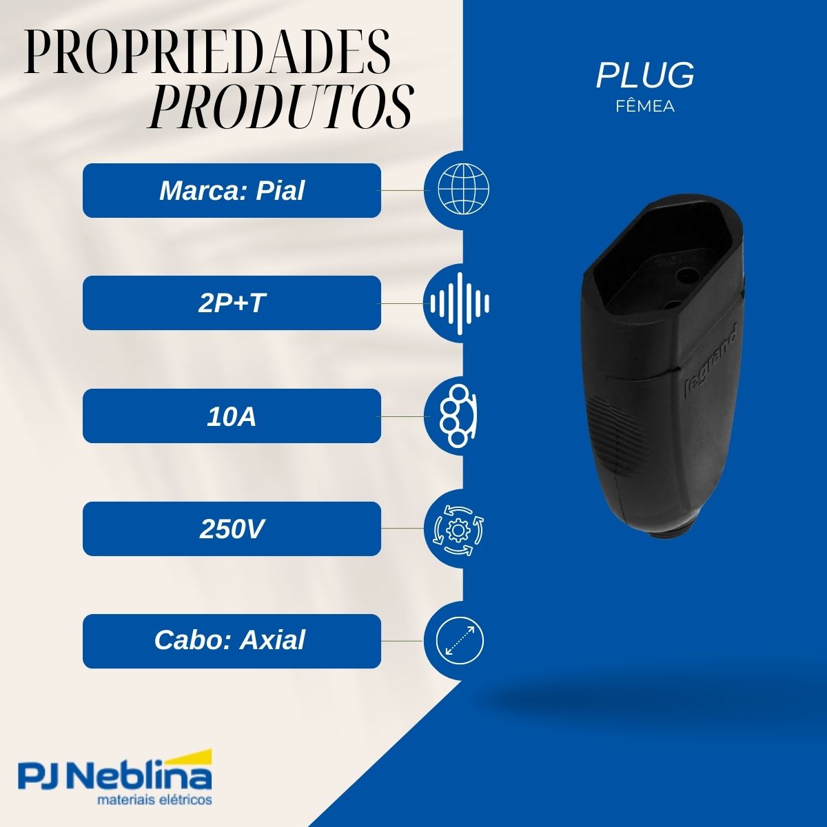 Plug Femea 2p+t 10a 250v Pt Axial