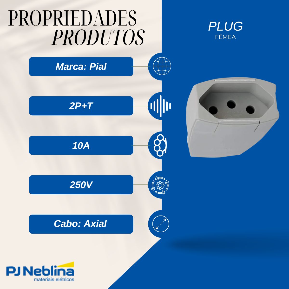 Plug Femea 2p+t 10a 250v Cz Axial