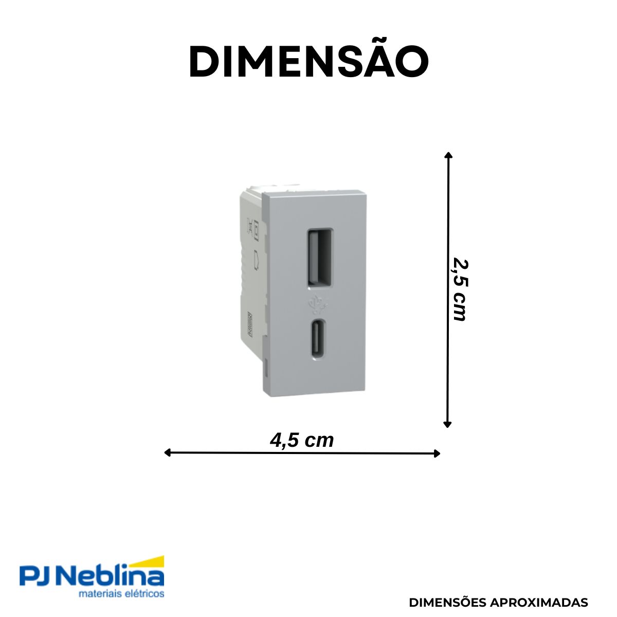 Módulo Tomada Carregador 2 Entradas Usb (Tipo A+C) 1 Módulo 2,4A Bivolt Al Orion - Schneider